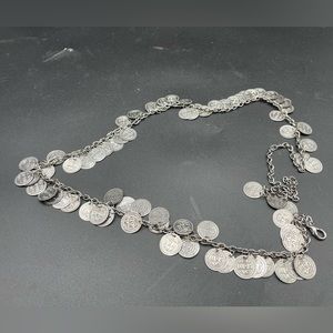 Belly dancing silver tone coin metal adjustable belt